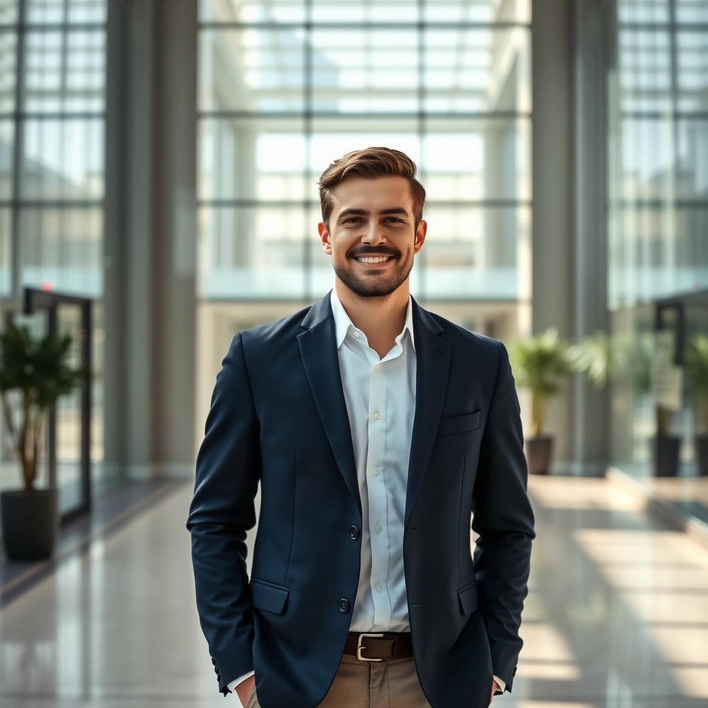Ilir Ivezaj entrepreneur portrait in modern office - startup founder Michigan
