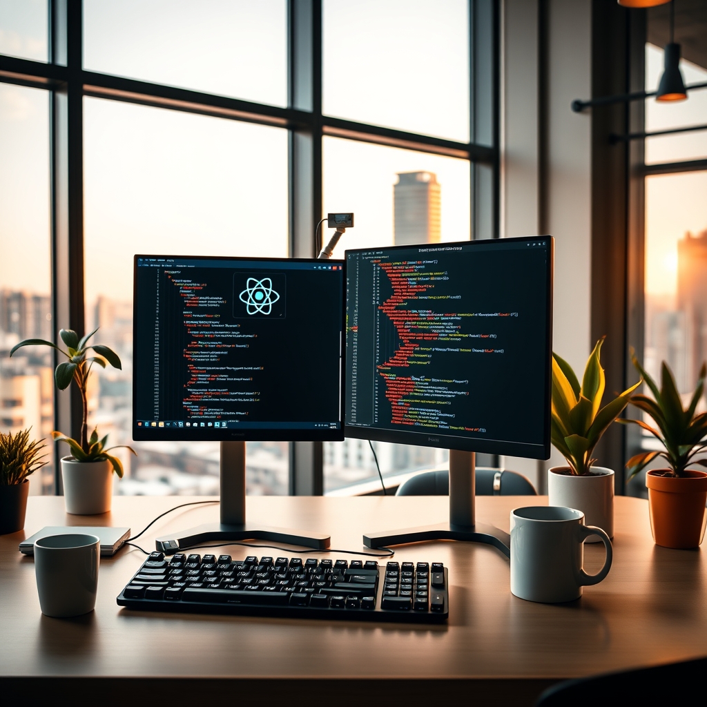 Ilir Ivezaj development workspace with dual monitors